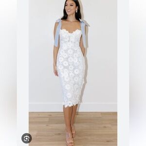 Watters White Lace Midi Dress